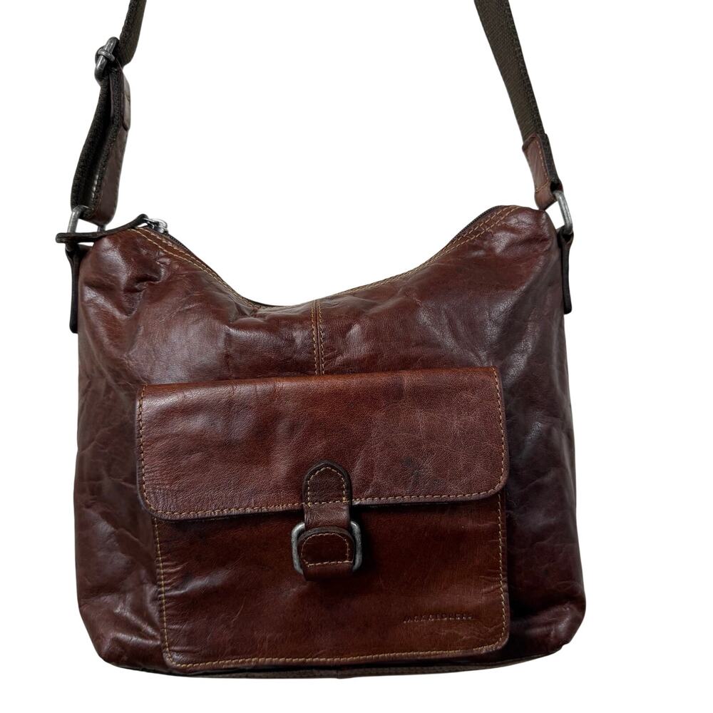 Jack Georges Brown Leather Crossbody Bag Distressed Messenger Shoulder Purse